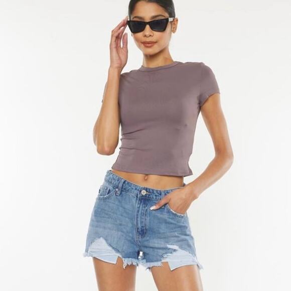 KanCan High Rise Medium Wash Frayed Distressed Shorts Light Wash Size 11/29 - Picture 2 of 13